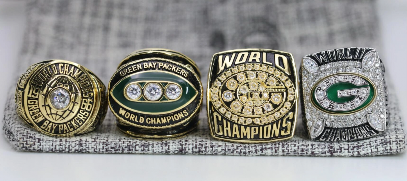 Green Bay Packers Super Bowl Championships 4 Ring Set 