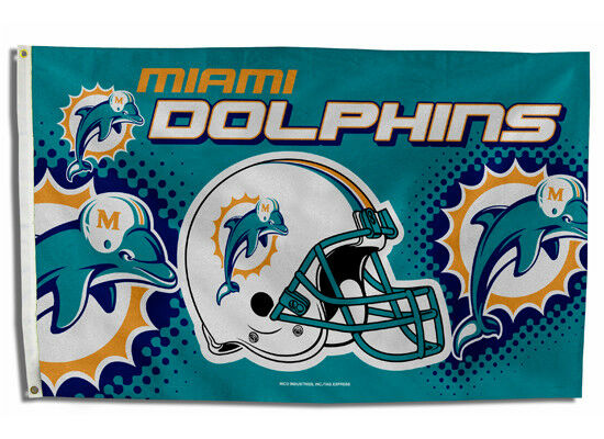 Miami Dolphins Team Helmet Banner Flag 3'x5′ NFL Licensed