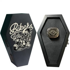 Harley Davidson Hog Rider Ring With Coffin Box - Live To Ride - Ride Till I Die - Personalize Coffin Box