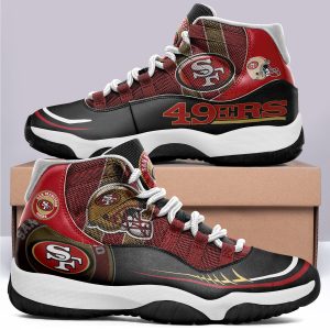 San Francisco 49ers Air JD11 Shoes, Custom San Francisco 49ers Air JD11 Vegan Leather Shoes, San Francisco 49ers NFL Fan Shoes Gift