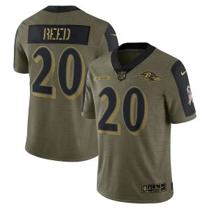Men's Baltimore Ravens Ed Reed Olive 2021 Salute To Service Retired Player Limited Jersey