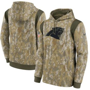 Men's Carolina Panthers Camo 2021 Salute To Service Therma Performance Pullover Hoodie
