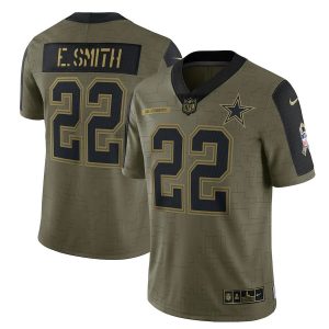 Men's Dallas Cowboys Emmitt Smith Olive 2021 Salute To Service Retired Player Limited Jersey