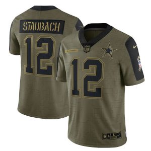 Men's Dallas Cowboys Roger Staubach Olive 2021 Salute To Service Retired Player Limited Jersey