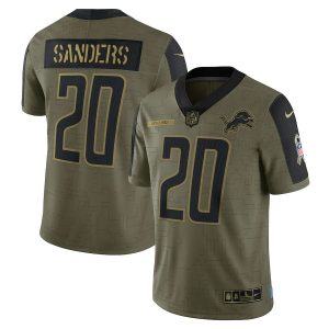 Men's Detroit Lions Barry Sanders Olive 2021 Salute To Service Retired Player Limited Jersey