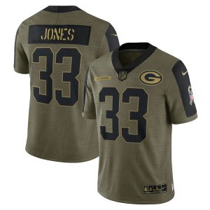 Men's Green Bay Packers Aaron Jones Olive 2021 Salute To Service Limited Player Jersey
