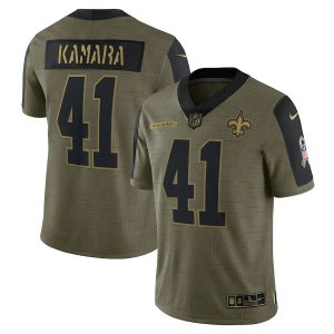 Men's New Orleans Saints Alvin Kamara Olive 2021 Salute To Service Limited Player Jersey