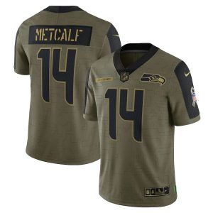 Men's Seattle Seahawks DK Metcalf Olive 2021 Salute To Service Limited Player Jersey