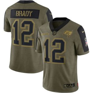 Men's Tampa Bay Buccaneers Tom Brady Olive 2021 Salute To Service Limited Player Jersey