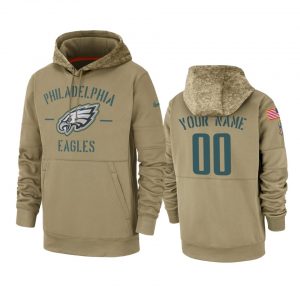 Philadelphia Eagles Custom Tan 2019 Salute to Service Sideline Therma Pullover Hoodie