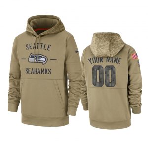 Seattle Seahawks Custom Tan 2019 Salute to Service Sideline Therma Pullover Hoodie