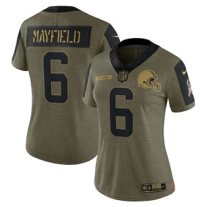 Women's Cleveland Browns Baker Mayfield Olive 2021 Salute To Service Limited Player Jersey