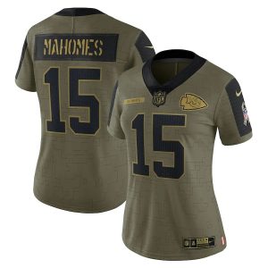 Women's Kansas City Chiefs Patrick Mahomes Olive 2021 Salute To Service Limited Player Jersey