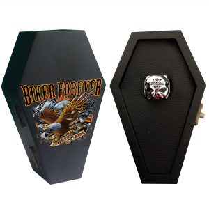 Harley-Davidson Men's Skull Ring Stainless Steel With Coffin Box