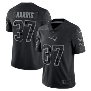 Men's New England Patriots Damien Harris Black RFLCTV Limited Jersey